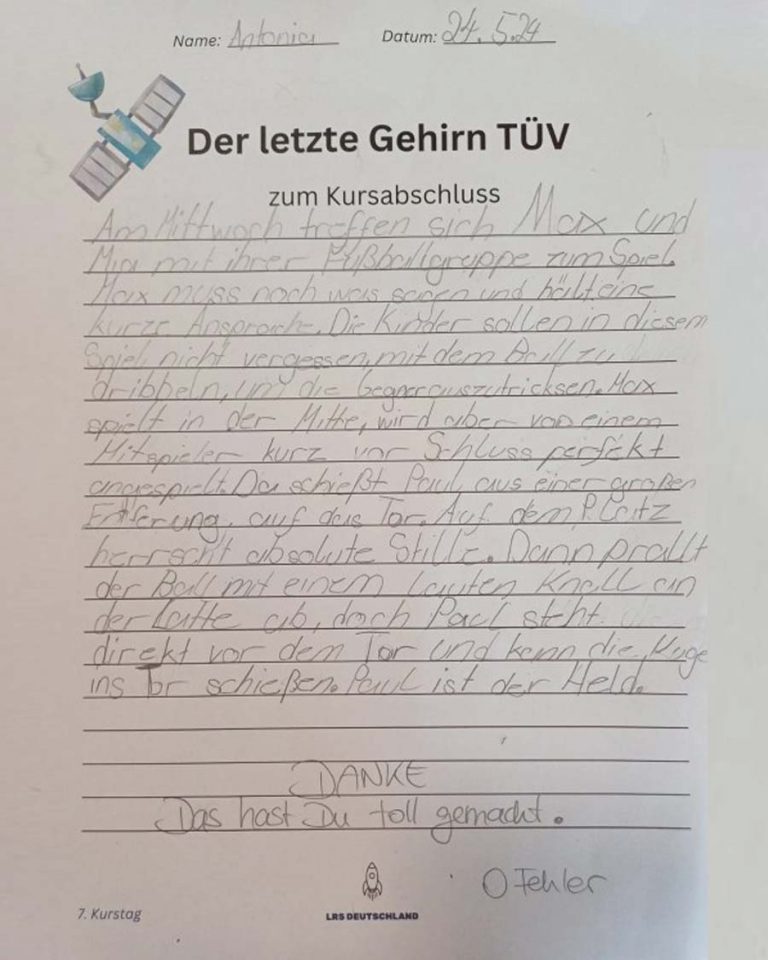 Spielerische Erfolgskontrolle: GehirnTÜV Prüfung beim LRS Kurs Andrea Erz